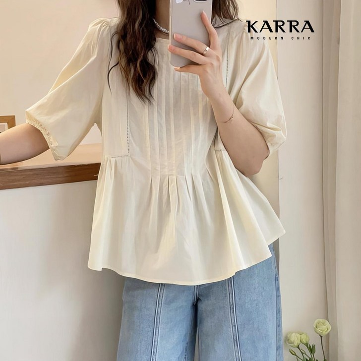 KARRA 핀턱와이드퍼프블라우스KB4MBL174C