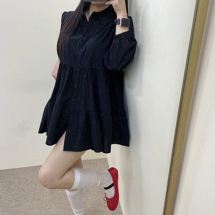 VANANA2 여성 러블리 프릴 미니 카라 셔츠 원피스 2color