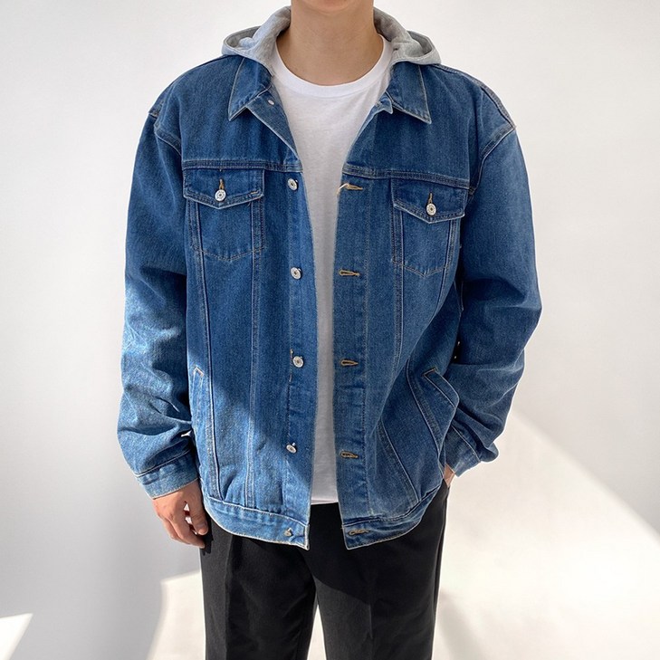 모노마인 남자 청자켓 후드 탈부착 오버핏 데님 자켓 모노마인 남자 청자켓 후드 탈부착 오버핏 데님 자켓