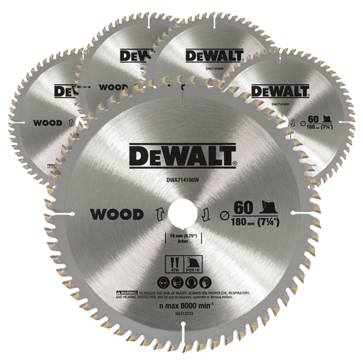 디월트 목재용 원형 톱날 180mm 60T 절단 커팅 컷팅 날, 5개