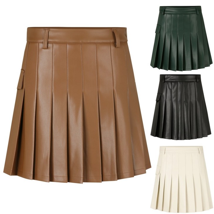 골프공장 여성 골프웨어 레더 가죽 골프치마 기모 안감 플리츠 골프스커트