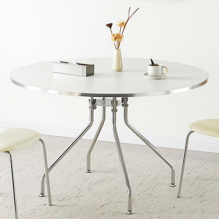 홈꾸오꾸 미드센추리 모던 쇠테리어 카페 원형 테이블 식탁, 6인용, 크롬화이트