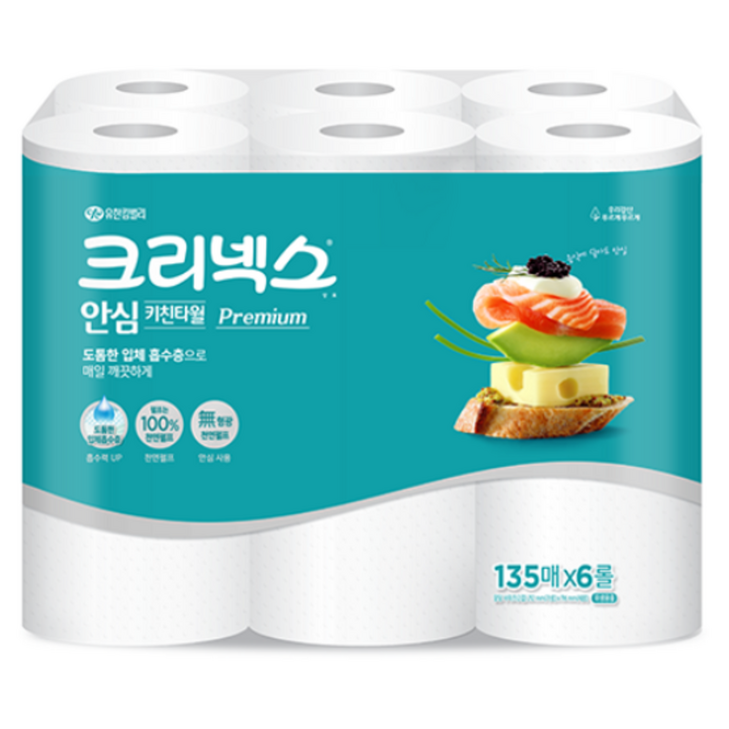 크리넥스 안심 키친타월 135p, 6롤, 1개