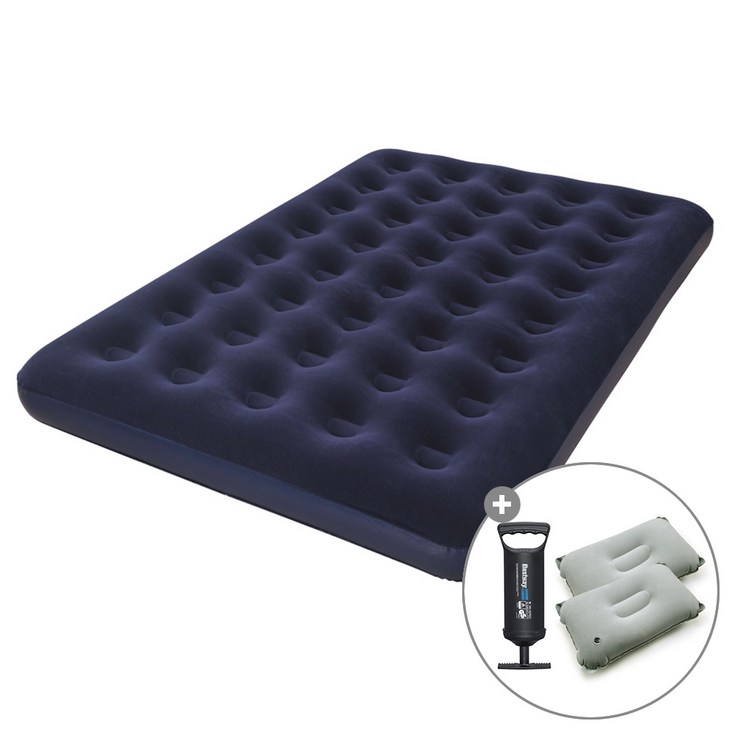 캠프빌리지 베스트웨이 에어매트베개 2개큰손펌프 세트, 블루큰손펌프
