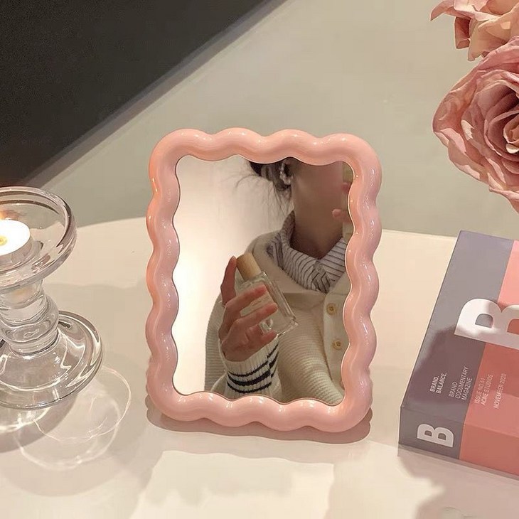 리브에잇 몽글 파스텔 감성 탁상거울 웨이브, 핑크