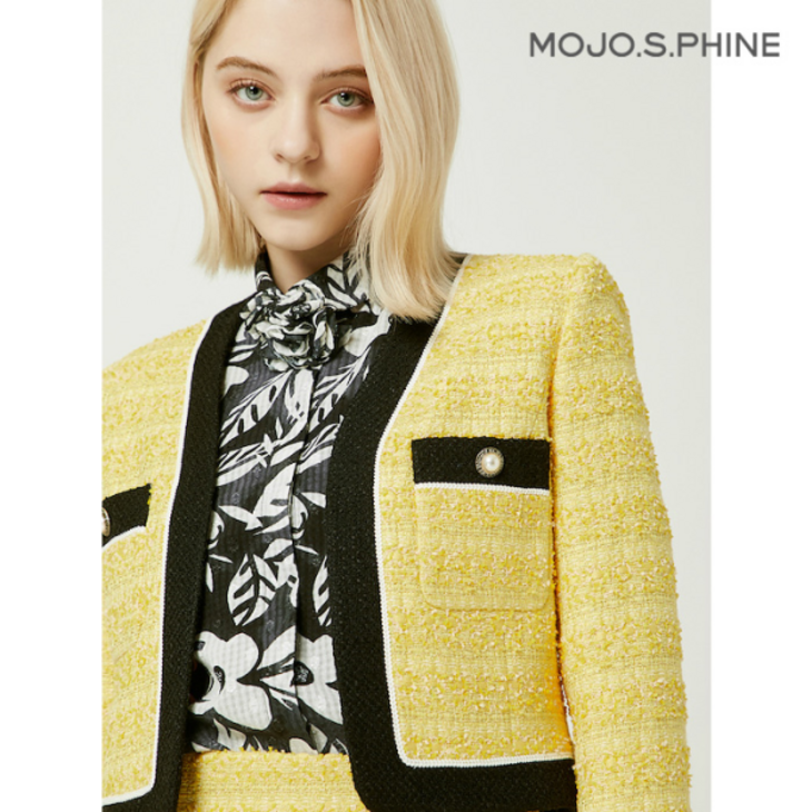 모조에스핀 팬시 배색 노카라 크랍 자켓 YEJ231MSF109 425247