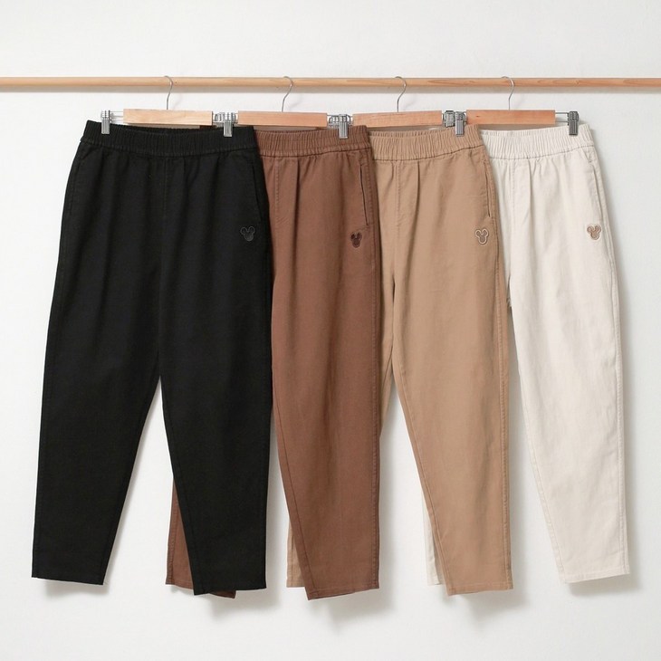 여성 면혼방 밴딩 배기핏 팬츠 봄가을 데일리 캐주얼 바지 동물 자수