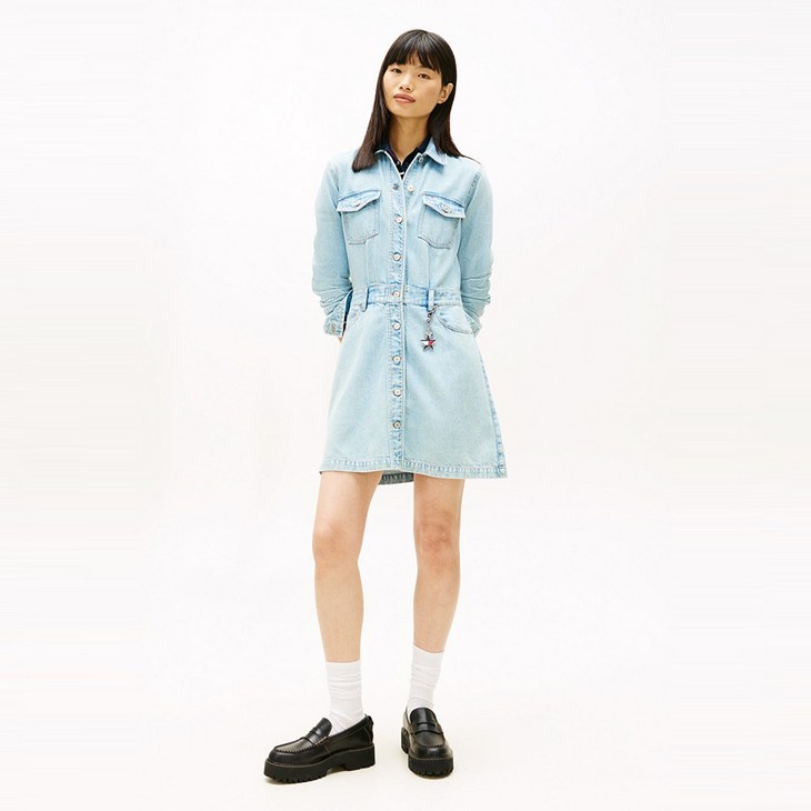타미힐피거 데님 트러커 미니 원피스 T32G0NOP11TWT11A5