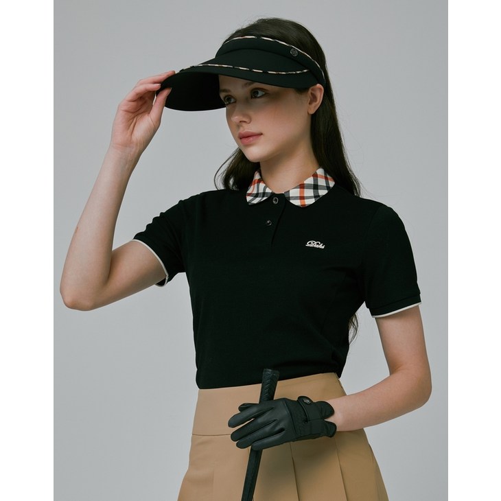 23SS [PREMIUM CLASSIC] 블랙 아이스코튼 체크 카라 반팔 티셔츠 DNTS3B903BK