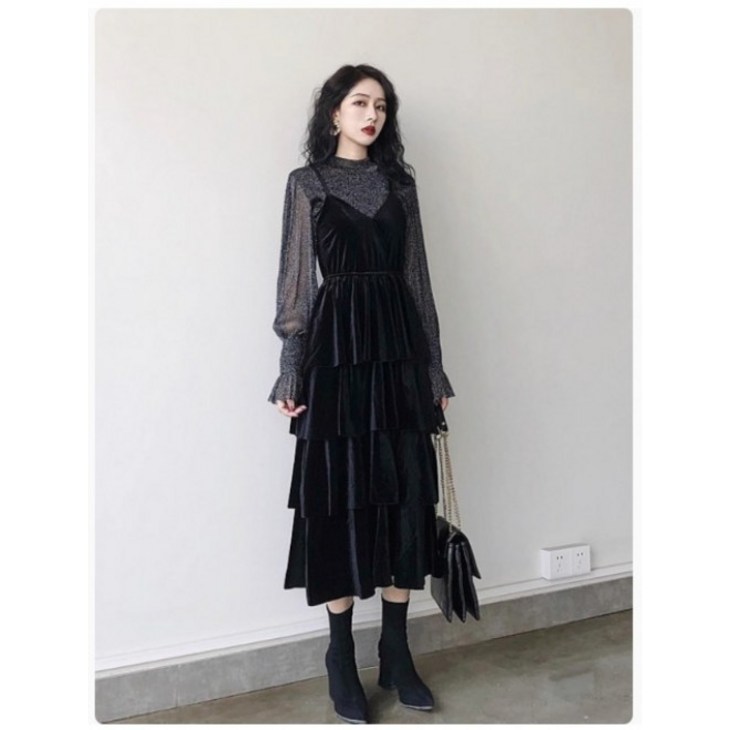 여성 캉캉 원피스 플레어 러블리 셔핑 데일리룩 롱 루즈핏 프릴