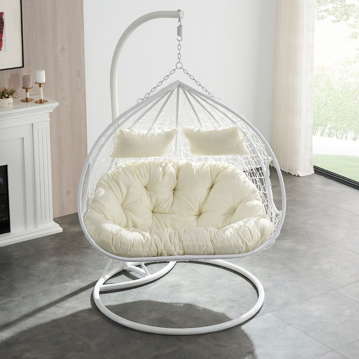 수오 커플가든 2인용 라탄 흔들의자 그네의자 A012, 화이트아이보리, 1개