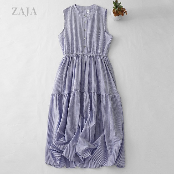 ZAJA 여성 여름 민소매 원피스 빅사이즈 심플 A라인 롱원피스