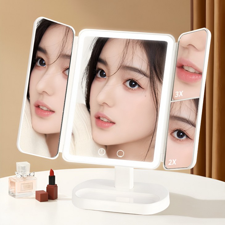 하루 접이식 화장대 무선 LED 조명 탁상 거울, 스노우 화이트 하루 접이식 화장대 무선 LED 조명 탁상 거울, 스노우 화이트
