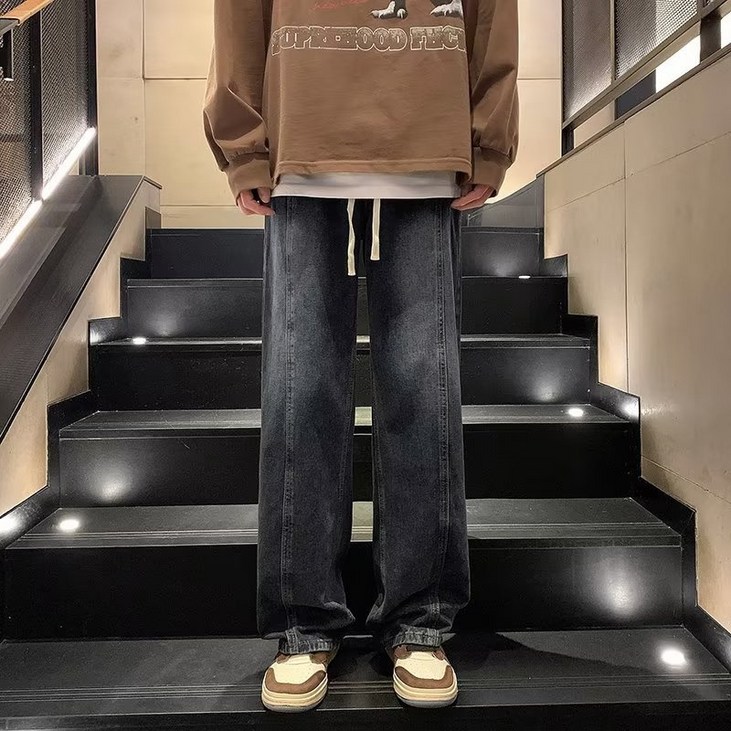 BINIWU워싱 데님 팬츠 청바지 빈티지 일자 청바지 캐주얼 심플 팬츠