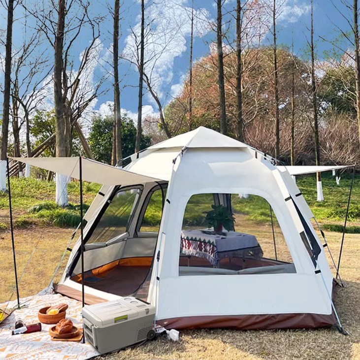 원터치 텐트 6각 대형 3-4인용 5-8인용 캠핑 자동 오토 접이식 방수 캐노피2 창문2