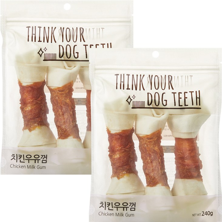 강아지 Think your dog teeth 치킨우유껌 대형 240g 3p