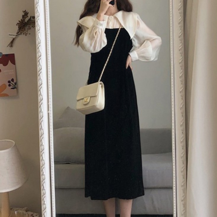 메이첼 빅사이즈 꽃잎카라 블라우스 형 레이어드 롱 원피스 00241 메이첼 빅사이즈 꽃잎카라 블라우스 형 레이어드 롱 원피스 00241