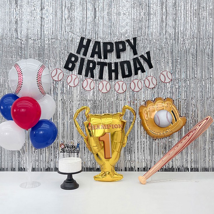 파티아일랜드 야구 생일 커튼 파티 세트, 블루 레드, 1세트