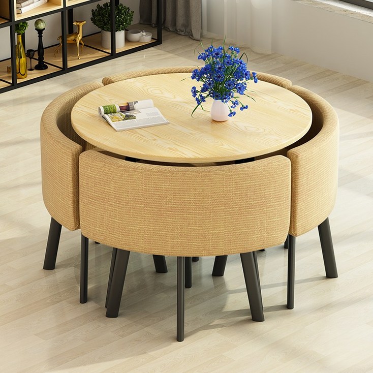 4인용 원형 올인원 테이블 의자 세트 카페 공간활용, 단일색상