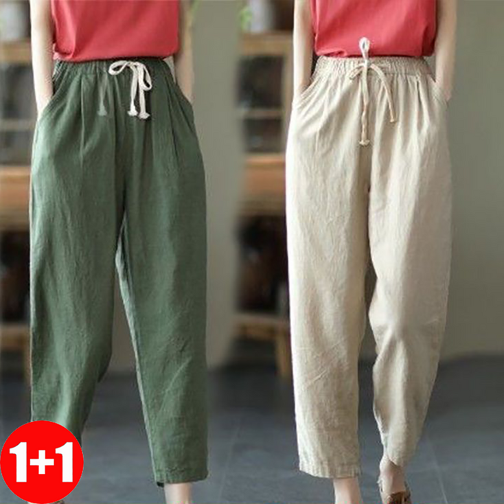 지고다그 11신상 여성용 순면 린넨 배기 바지 루즈핏 여름 하렌 팬츠 캐주얼 통바지 9부 ZH0461
