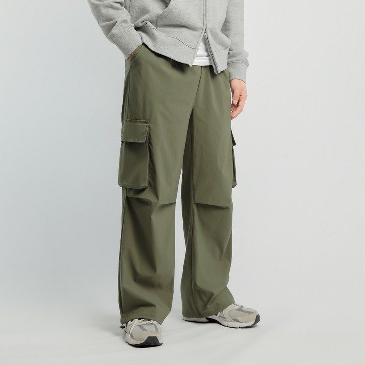 클라민 남성용 사계절 와이드 카고 팬츠 트레이닝 스트링 밴딩 바지