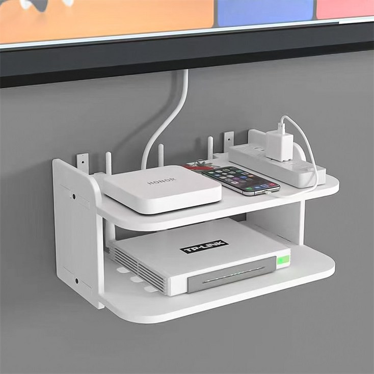 무타공 셋톱박스 2단 와이파이 벽걸이형 선반 공유기 보관함