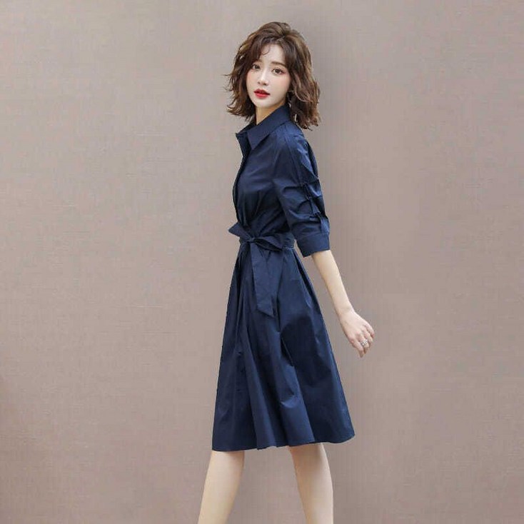 여성용 우아한 리본 셔츠 원피스