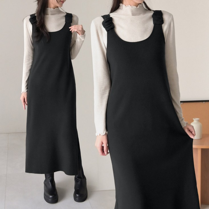 데일리앤 르샤 니트 뷔스티에 레이어드 유넥 무지 가을 겨울 원피스