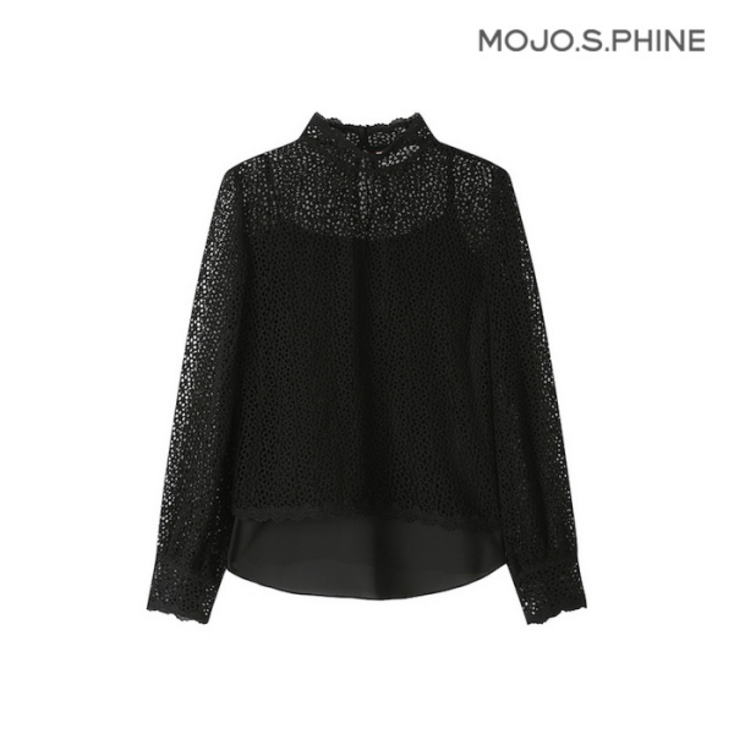 백화점매장 정품출고 모조에스핀 여성셔츠 블라우스 반 하이넥 슬칼럽 레이스 BKJ223MSC006