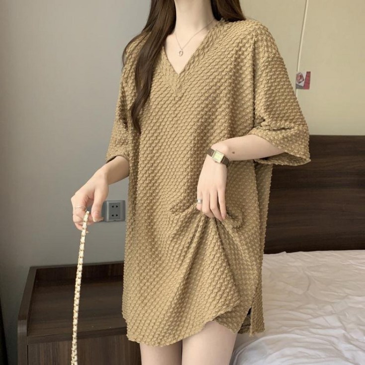 해피유통 여성 빅사이즈 루즈핏 긴팔 티셔츠 중장 V넥 상의b