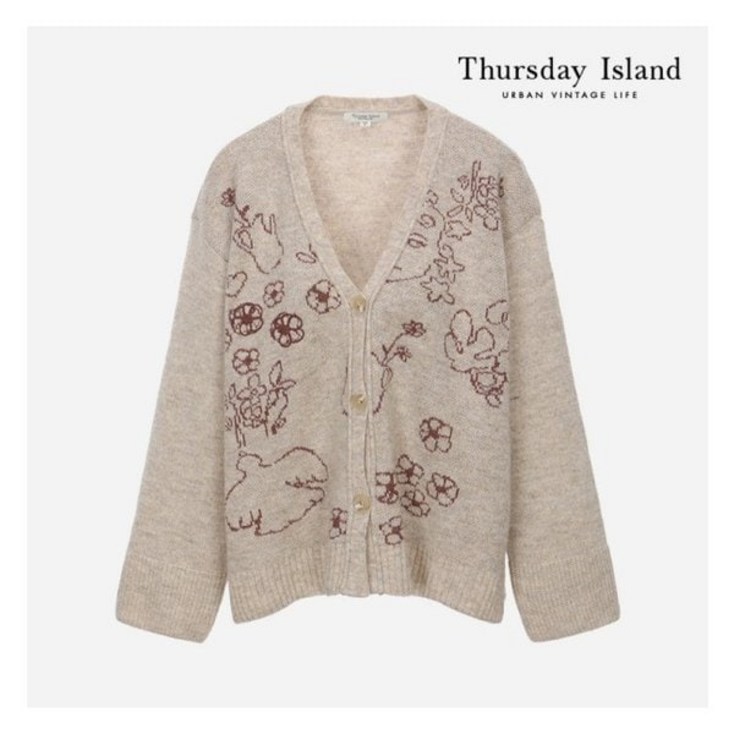100 정품 써스데이아일랜드 Thursday Island 드로잉 자카드 가디건