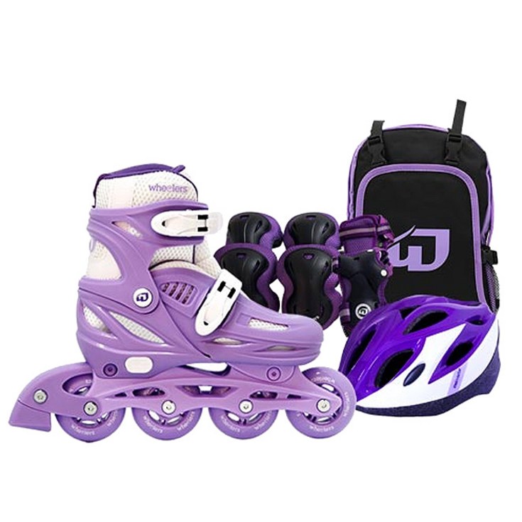 휠러스 아동용 에이스2 인라인스케이트 + 가방 + 보호대 + 헬멧 콤보 세트