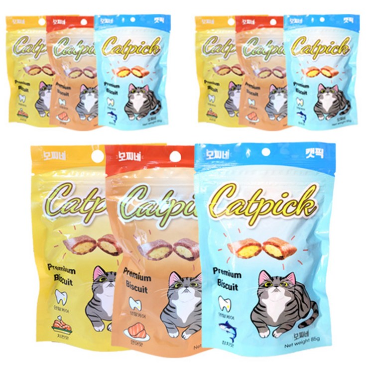 모찌네 고양이 프리미엄 캣픽 비스켓 연어 85g x 3p 참치 85g x 3p 치킨 85g x 3p 세트, 1세트, 혼합맛