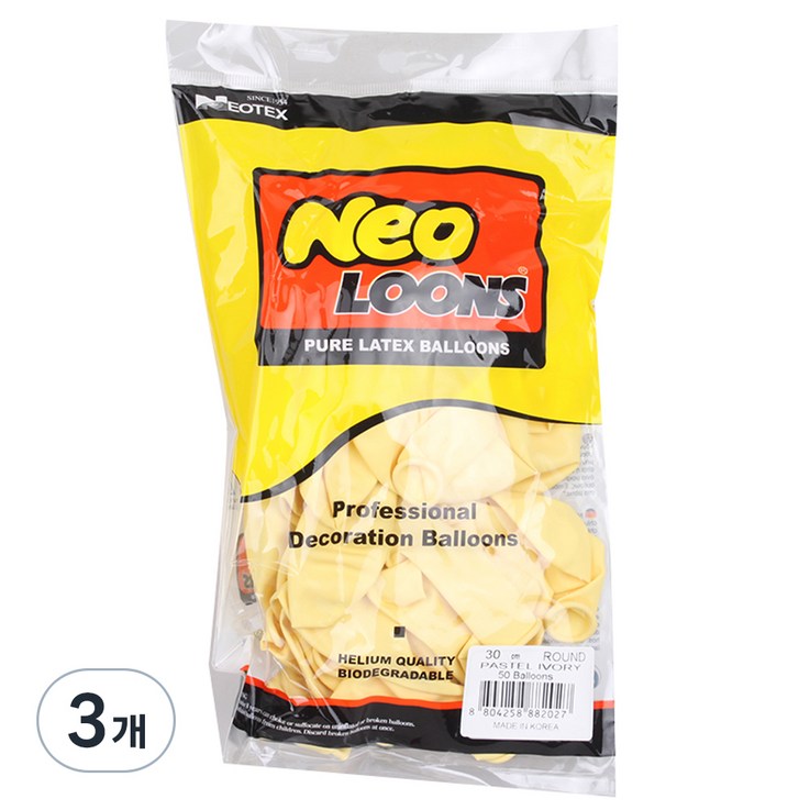 네오룬스 30cm 라운드풍선 50p, 파스텔 아이보리, 3개 네오룬스 30cm 라운드풍선 50p, 파스텔 아이보리, 3개