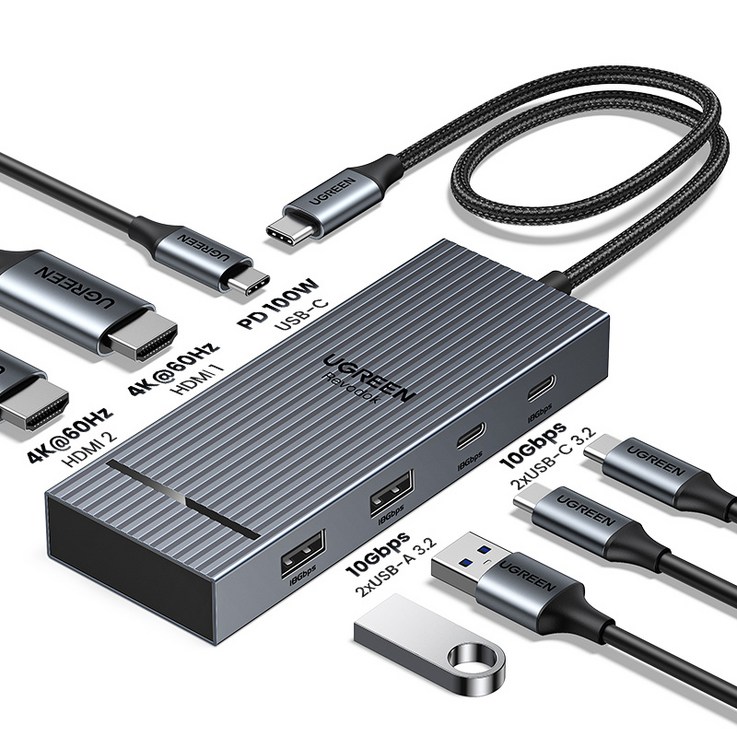 UGREEN 유그린 76 포트 10Gbps USB C 멀티허브 4K60Hz USB3.2 Gen 2 도킹 스테이션, 1개