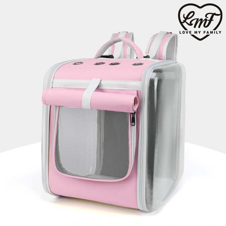 로마팸 애견 강아지 고양이 가방 이동가방 카시트 켄넬 투명우주백팩, 핑크가방