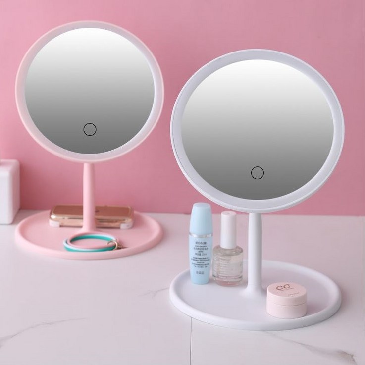 충전식 LED 스마트 조명 거울 메이크업 미러 탁상용 거울 스탠드 거울, 화이트
