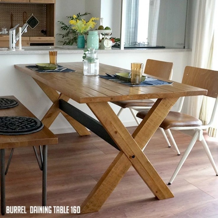식탁 폭160cm 배럴다이닝테이블160 Dining Table 160 비메이크스 BIMAKES 테이블 목제 단체 4인용 6인용 파인 통원목 내추럴 브라운 고재풍 빈티지, 4인용6인용개, 베이지색