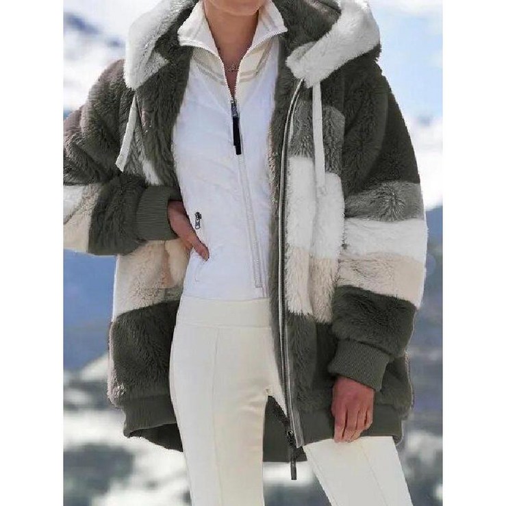 여성 캐시미어 후드 따뜻한 재킷 지퍼 캐주얼 패치워크 코튼 패션 스트리트 의류 겨울