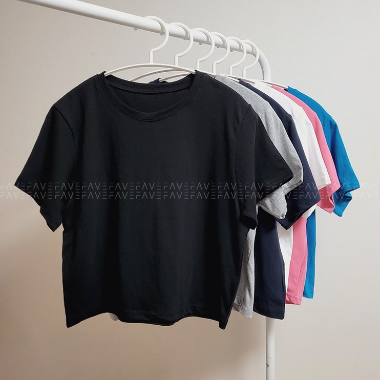 11 페이브 세미 크롭 티셔츠 6color 여름반팔티 무지 심플 베이직 fave