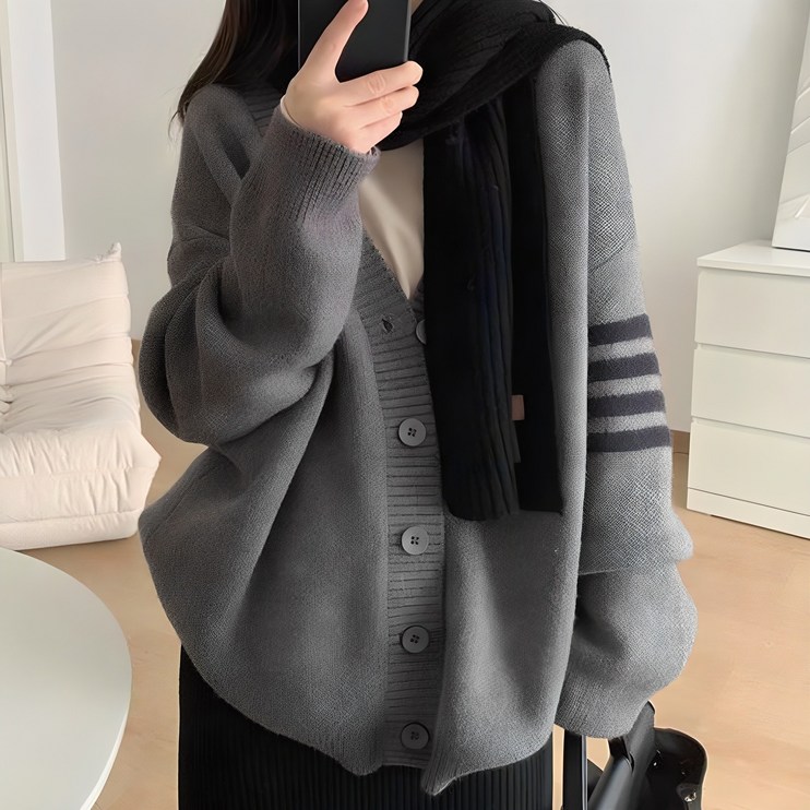 Rakumin 여성 루즈핏 브이넥 도톰 니트가디건 Rakumin 여성 루즈핏 브이넥 도톰 니트가디건