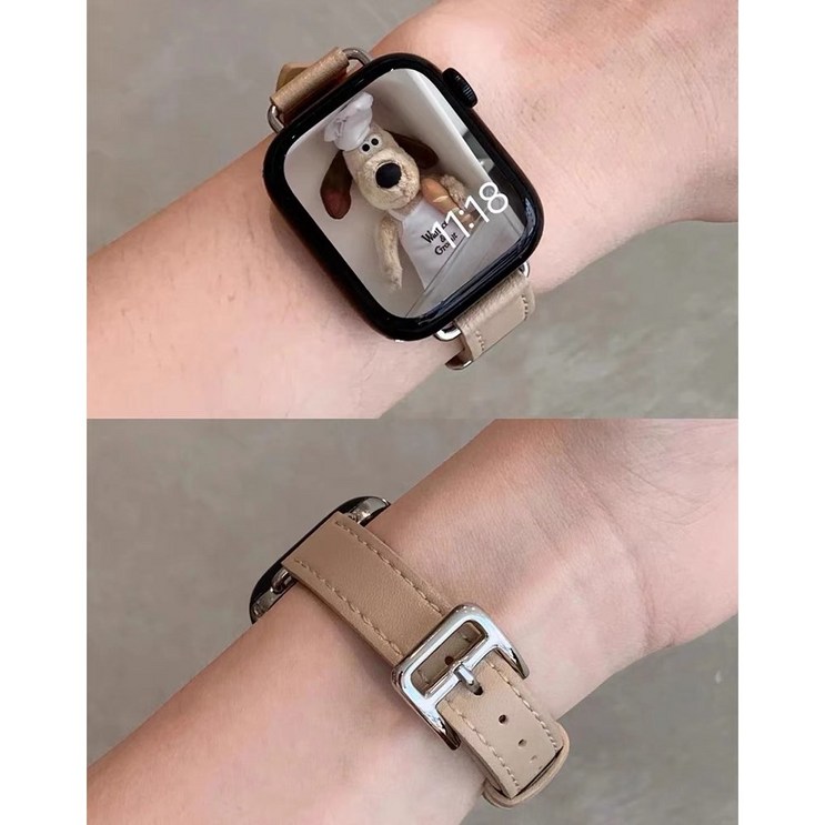 나이스팡 apple watch 애플워치 스트랩 876543sese2 가죽 호환 슬림 밴드, 베이지