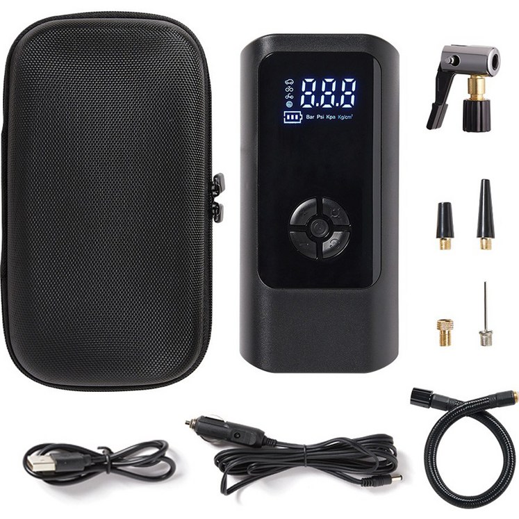 메이튼 휴대용 올인원 에어펌프 6000mAh 30cm연장선 세트, 1세트, 블랙