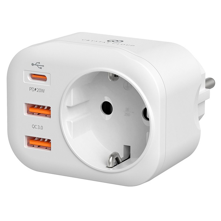 크리스탈클라우드 USB C타입 3포트 멀티 콘센트 1구 CC303, 70.5mm, 단일 색상, 1개
