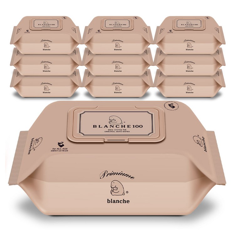 블랑슈 저자극 대용량 오리지널 제로 아기 물티슈 캡형, 10세트, 100매, 55g
