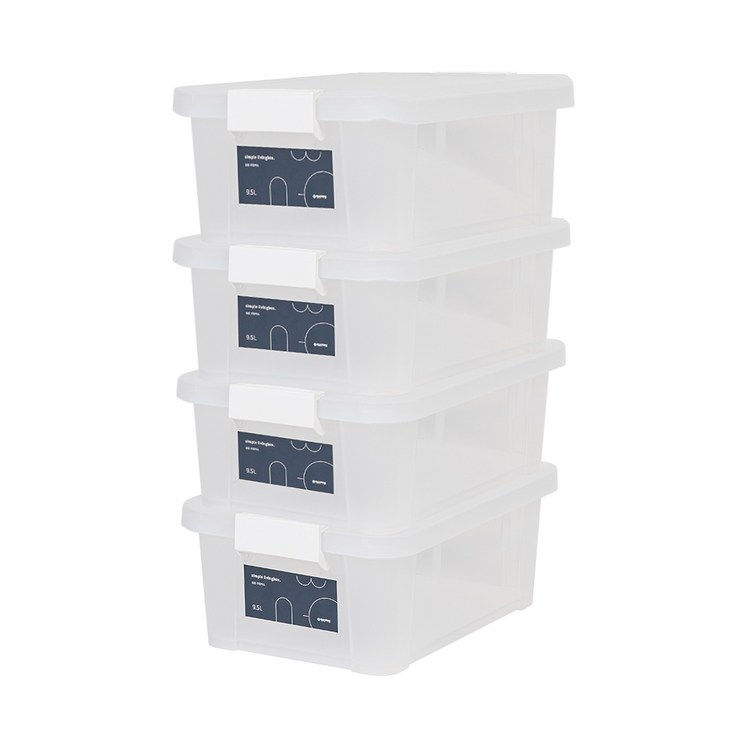 창신리빙 심플스텝 리빙박스9.5L 4개세트 잠금장치, 화이트, 4개