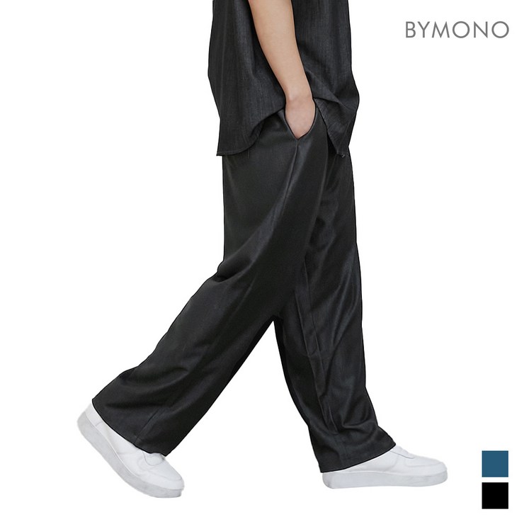 모노 이지케어 텐셀 데님 와이드 공기 팬츠 빅사이즈 남자 밴딩 바지 진청 흑청