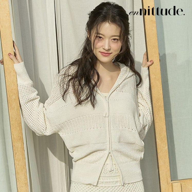 온라인한정상품 엔니튜드 크로셰 후드 집업 니트 가디건