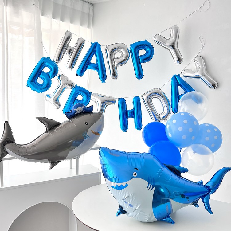 하피블리 상어 풍선 가랜드 생일 파티 용품 세트, 해적상어세트 20230709