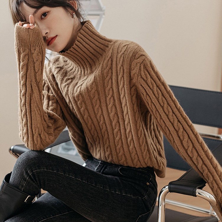 엘에프제트 여성 꽈배기 목폴라 니트티셔츠 하이넥 스웨터